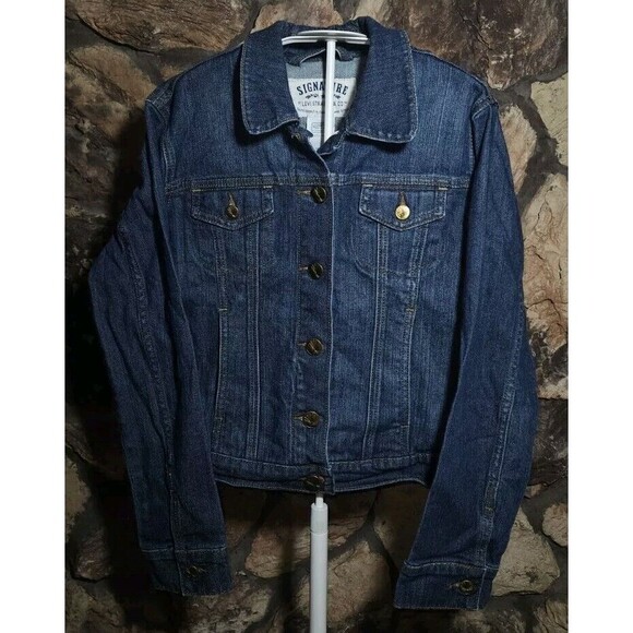 Levis Signature Girls Size Large Jean Jacket Dark Wash Gold Buttons - Picture 2 of 6